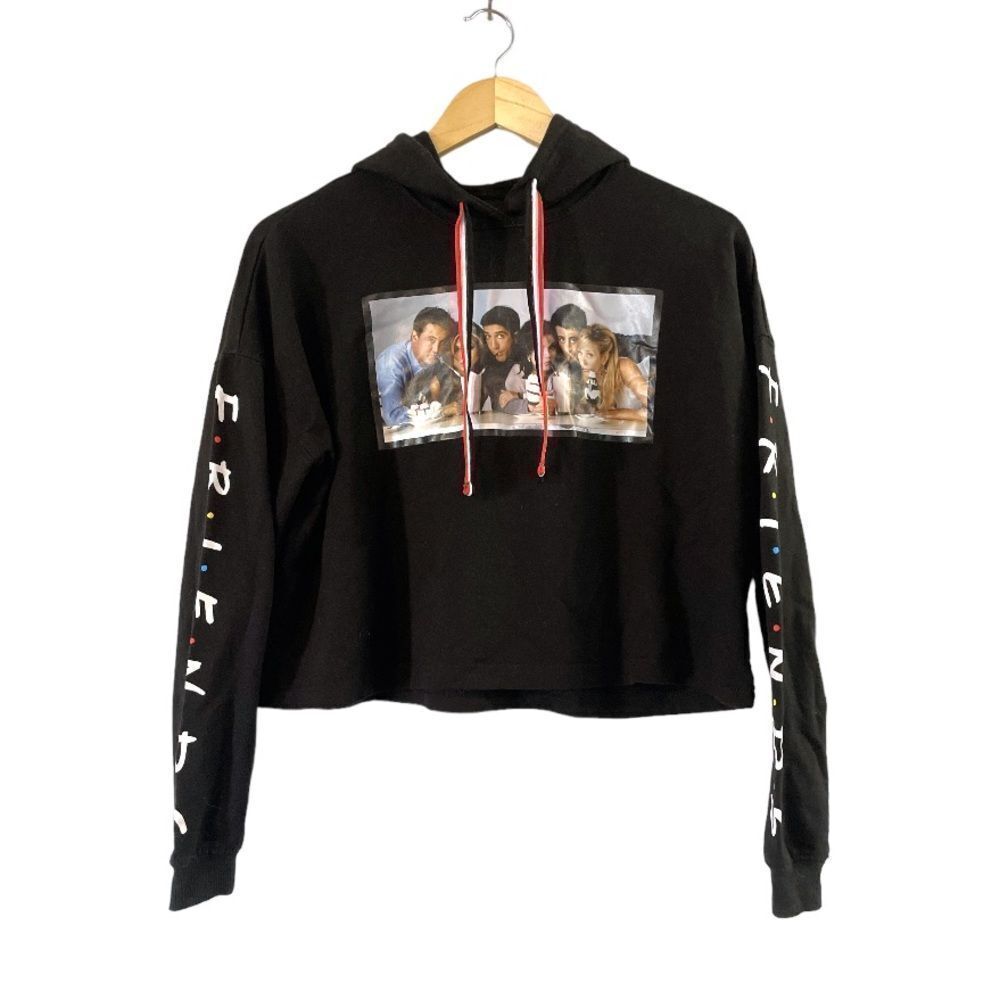 FRIENDS Black Cropped‎ Long Sleeve Hoodie Sweatshirt, Size XS